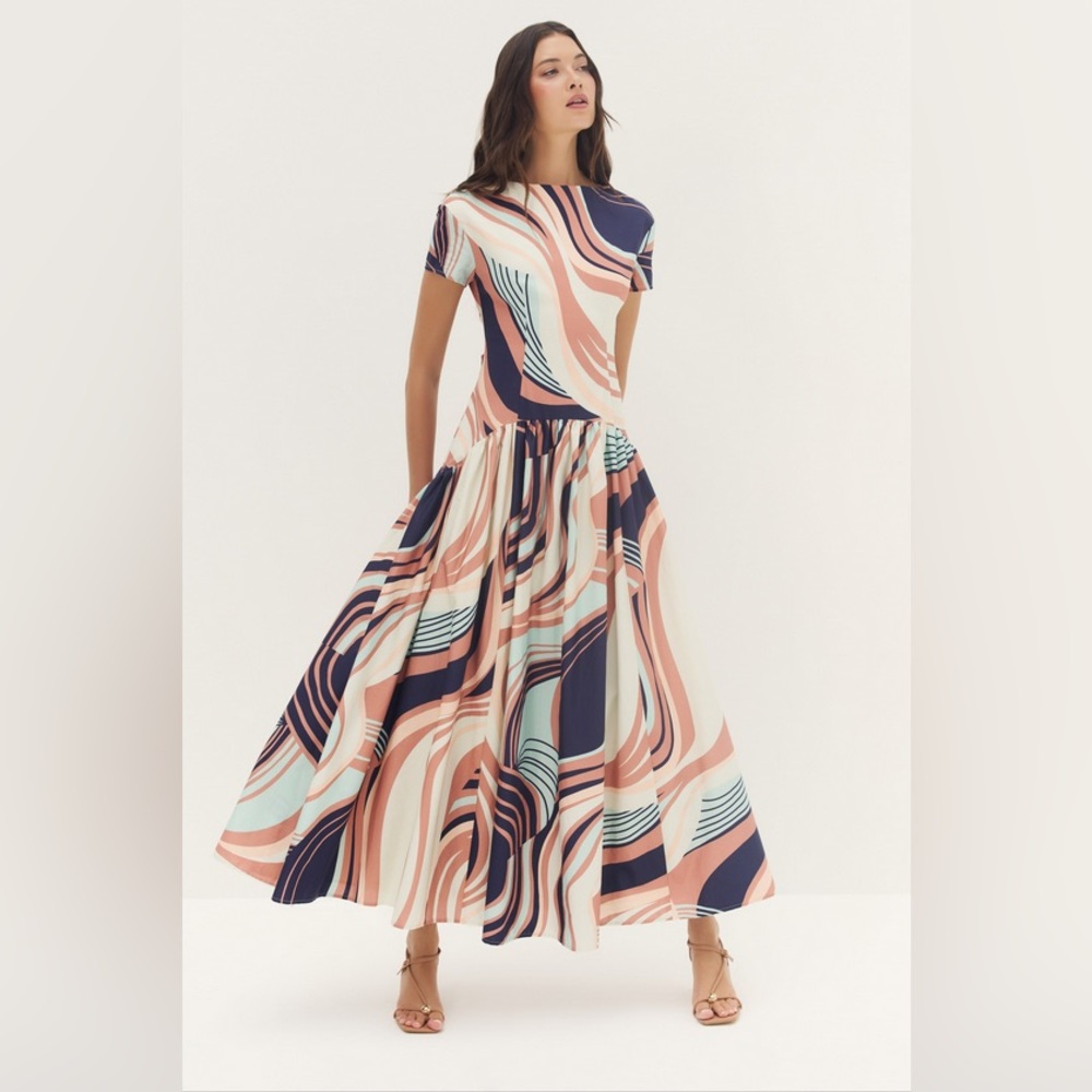 NWT Hutch Atley Dress in Wavy Geometric Multi Color Stretch Poplin in Size Small - Picture 4 of 13